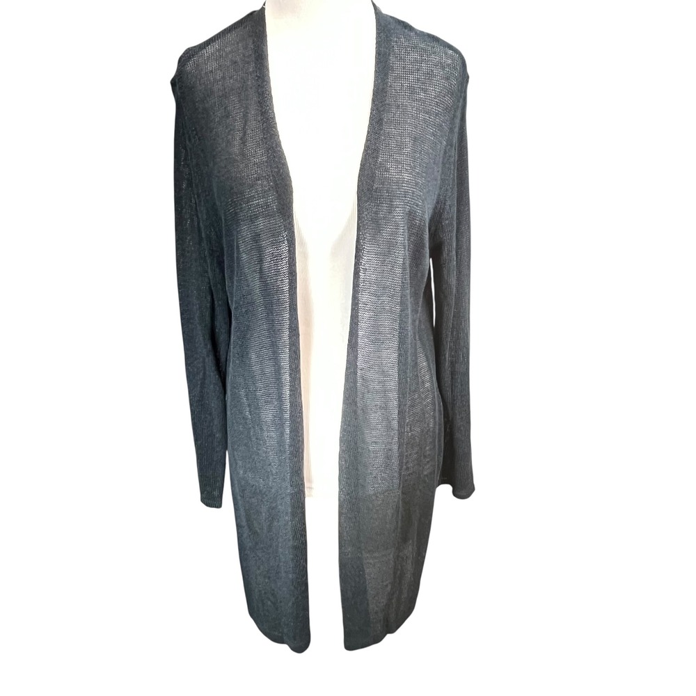J. Jill Women's Navy Lightweight Sheer Open Front Longline Cardigan M Petite